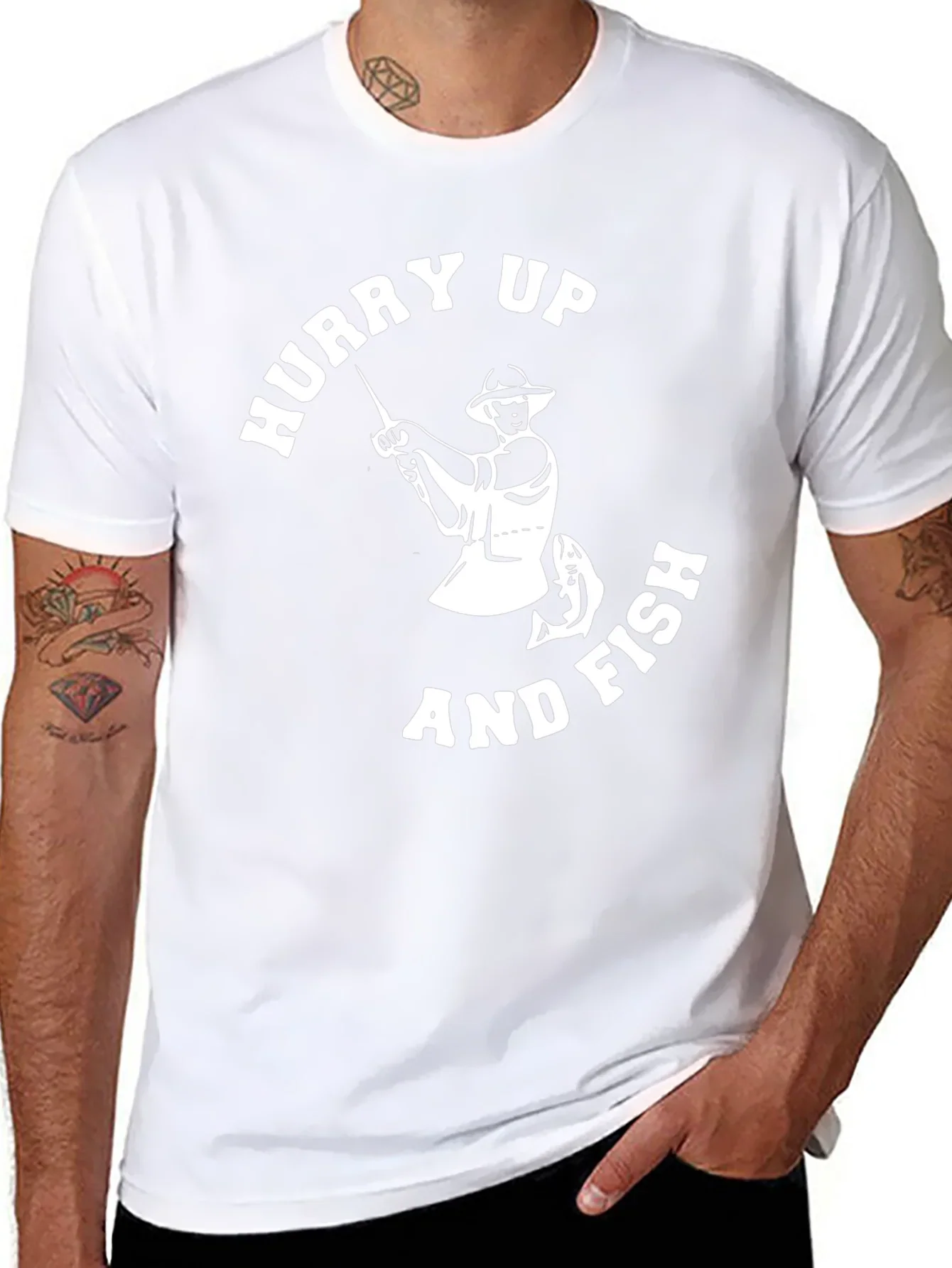 Hurry Up and Fish Mens Graphic T-Shirt