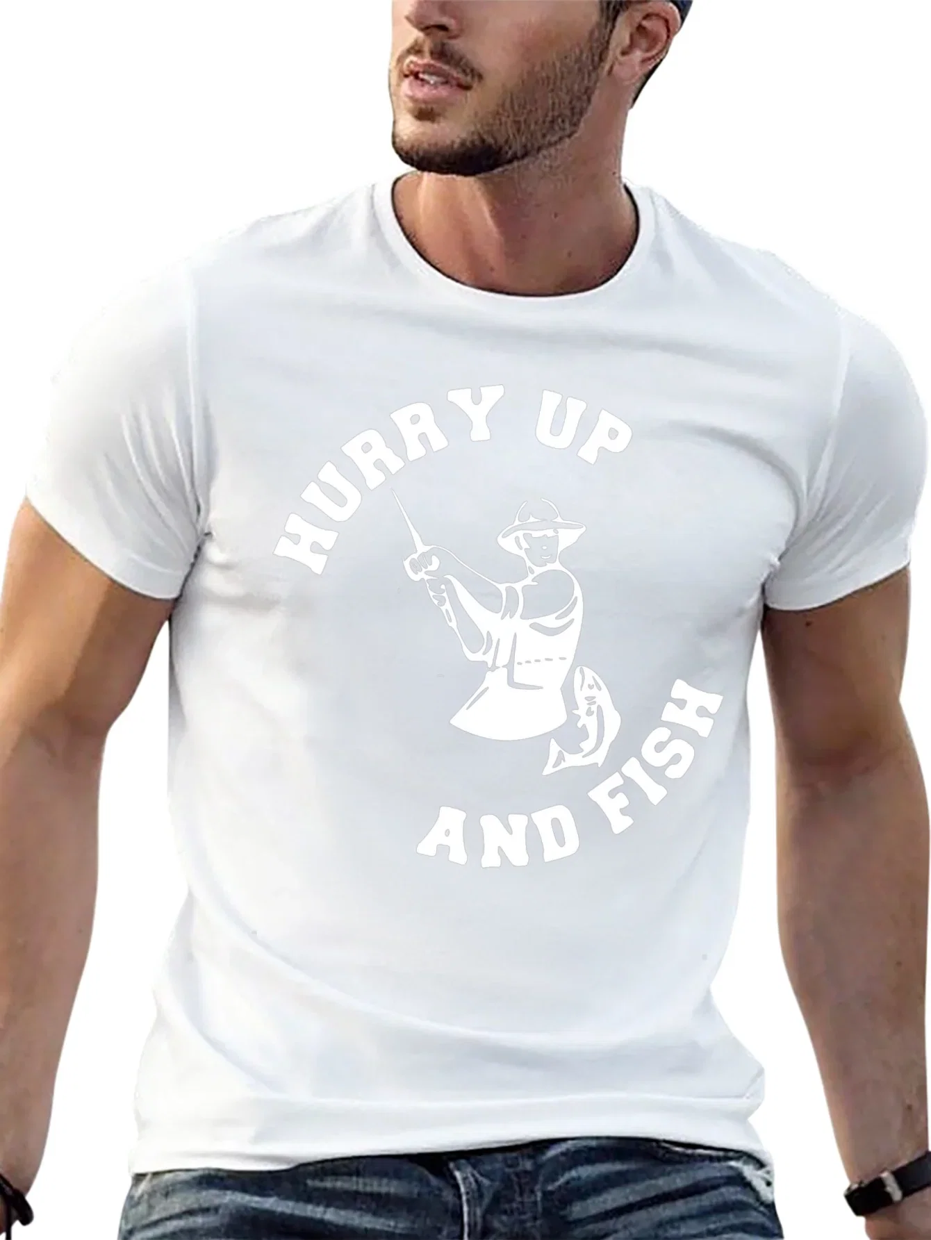Hurry Up and Fish Mens Graphic T-Shirt