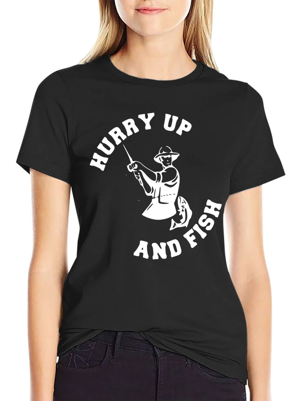 Hurry Up and Fish Mens Graphic T-Shirt
