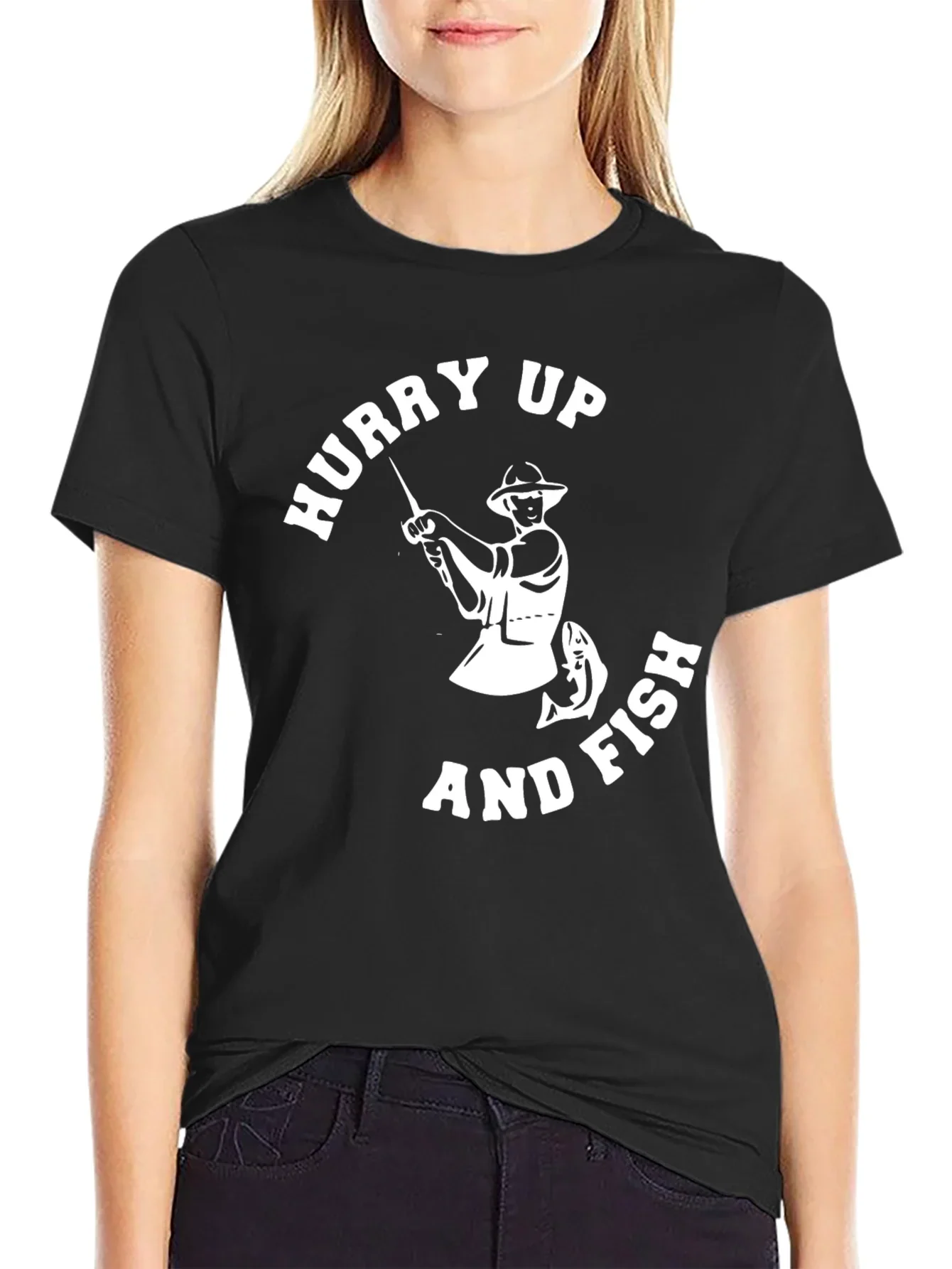 Hurry Up and Fish Mens Graphic T-Shirt