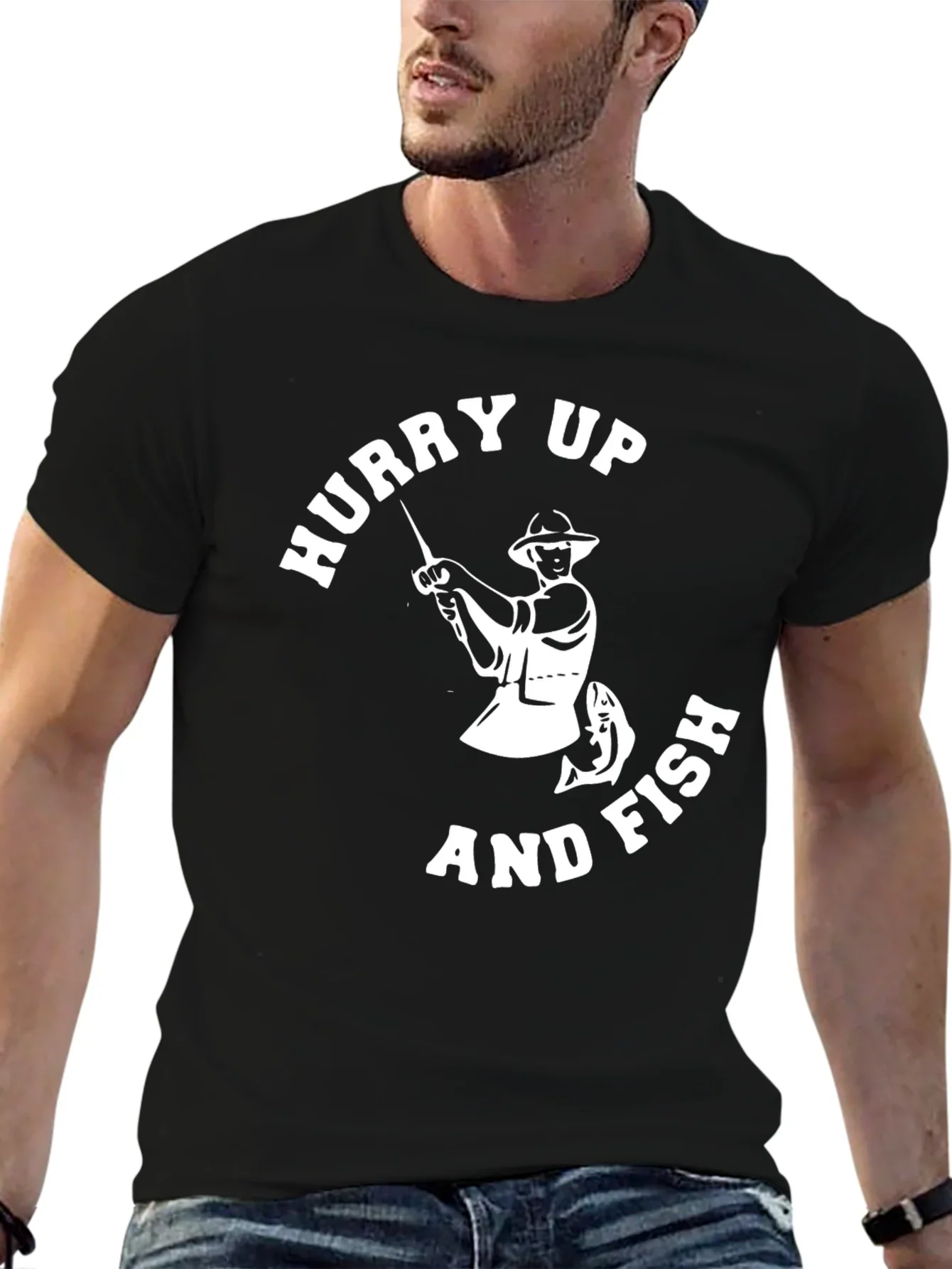 Hurry Up and Fish Mens Graphic T-Shirt