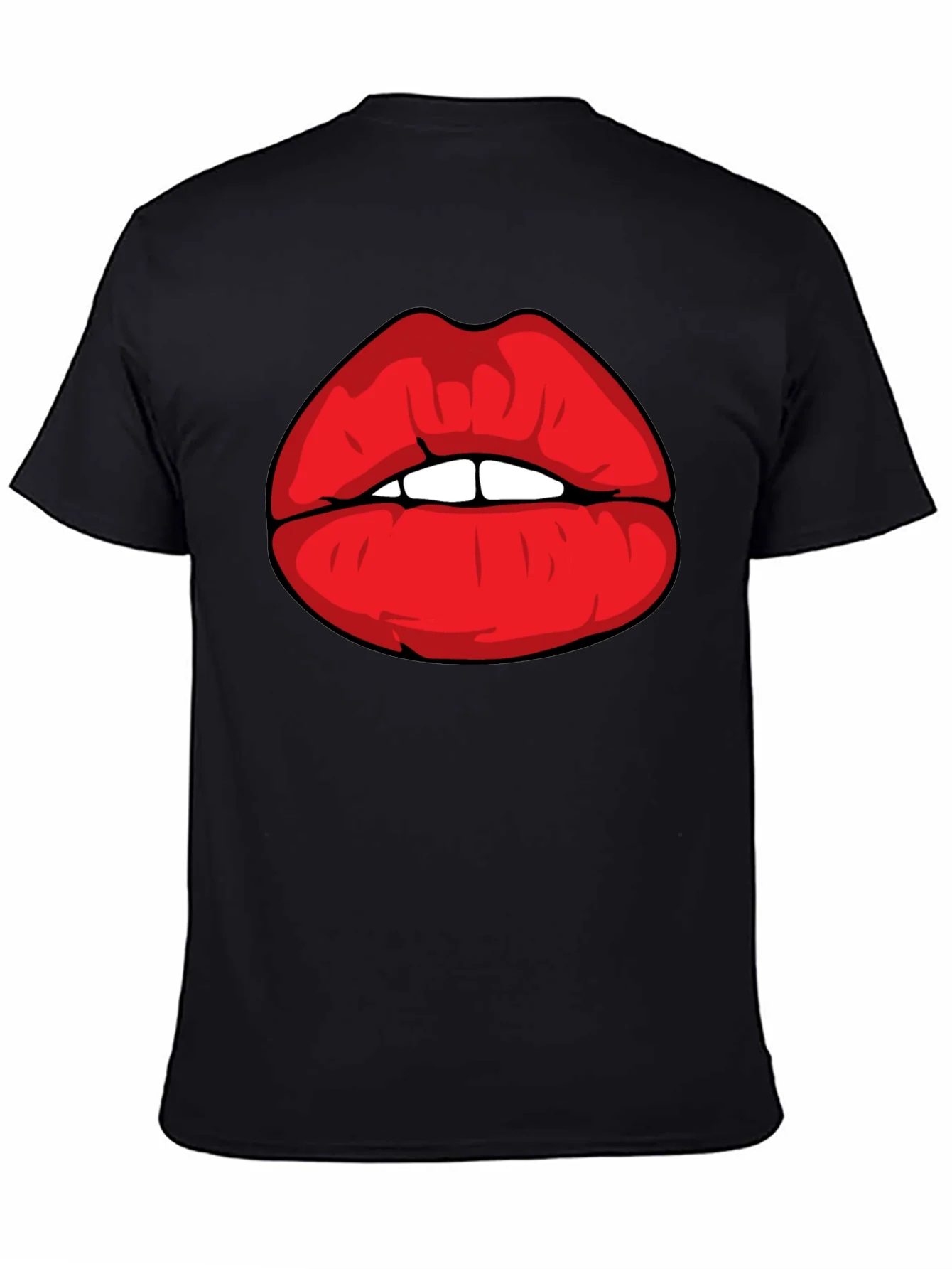 Bold Red Lips Graphic Black T-Shirt